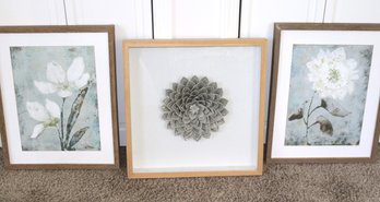 Set Of 3 Framed Floral Wall Decor Includes 3-dimensional Flower In Shadow Box Frame