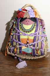 New Mexico Native American Handmade Doll With Adornments And Wicker Backing.