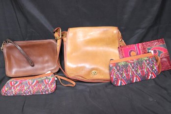 Vintage Brown Leather Coach Cross Body Handbags And Multicolored Purses