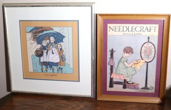 Two Vintage Framed Prints Featuring Little Girls Ca. 1900.