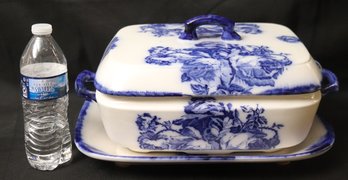 Vintage Staffordshire England Blue And White Ironstone Soup Tureen With Ladle 4-piece Set