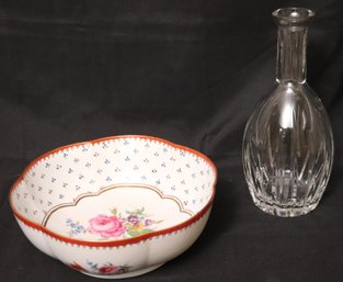 Vintage Floral Paris Royal Serving Bowl And Wedgwood Full Lead Crystal Vase