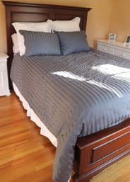 Rich Dark Wood Queen Size Bed, With Mattress And Ralph Lauren Bedding.