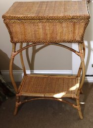 Woven Rattan Side Table/ Box With Lower Shelf- Knit Table