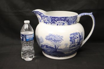 Made In England Italian Spode Design Large Blue And White Pitcher