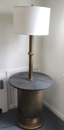 Hand Hammered Brass/metal Table Base With Slate Top And Brass  Pole Lamp.