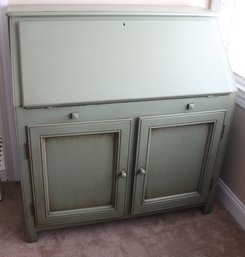 Sophisticated Country Style Green Painted Drop Front Desk Cabinet.