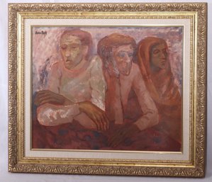 Listed Artist, John P. Bell, Painting Of Three Men In Gold Frame Oil On Board