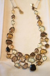 Superb Faceted Smoky Topaz And 750 (18K) Gold Double Strand 16 Necklace.
