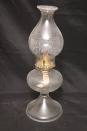 Vintage Glass Kerosene Lamp With Etched Floral Pattern On Chimney