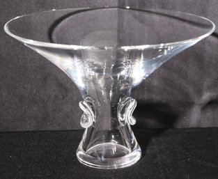 Modernist Steuben Studio Art Glass Vase By Paul Schulze With Flared Trumpet Style Rim And Thumbprint Design