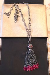 925 Necklace 24 Inch  Chain 3 Tassel With Rough Cut Rubies