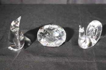 Three Vintage Steuben Crystal / Glass Decorative Items, Lovebirds, Penguin, Snail.