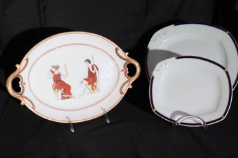 Antique Plate With Grecian Motif And 2 Limoges Tharaud Plates.