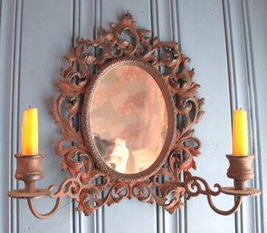 Ornate Antique Wrought Iron Mirrored/candle Wall Sconce