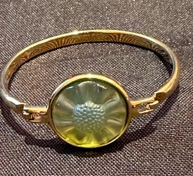 Lalique Fleurs Golden Amber Art Glass Bangle Bracelet