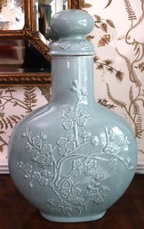Modern Light Blue Abigails Urn With Embossed Cherry Blossom & Floral Accents