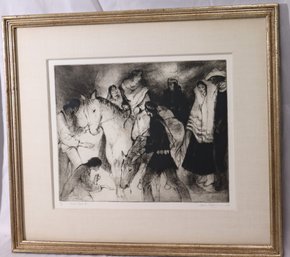 Native American Artist Proof Signed Print 33/50 Chance Encounter By Gene Kloss In Silver Tone Frame.