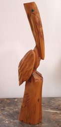 A Primitive, Hand Carved Wood, Pelican Sculpture