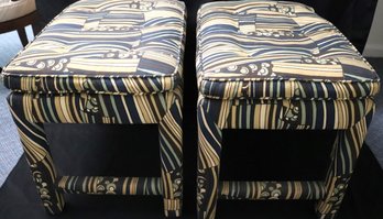 Pair Of 1970s Parsons Style Stools With Tufted Cushion Tops, And  Original Groovy Fabric
