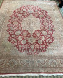 Handmade Carpet Rug In Taupe, Beige, Red And