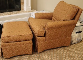 Comfy Upholstered Armchair With Ottoman, In Autumnal Shades With Custom Fabric.