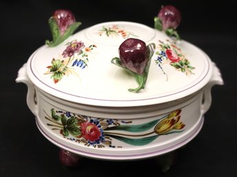 Made In Italy BA 104 For Bonwit Teller Covered Vegetable Dish With Floral And Eggplant Design