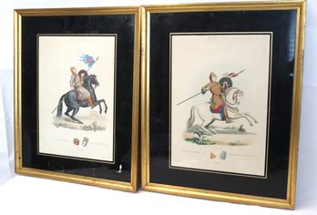 Two Prints Of British Knights On Horseback With Black Glass Matting