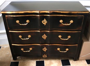 Gorgeous Hallway Chest With Ornate Brass Hardware, Solid Wood With Gold Tone Trim Along The Edges