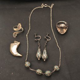 Jewelry Includes Sterling Rings, Shell Shark Tooth Pendant, Matching 26-inch Necklace And Earrings