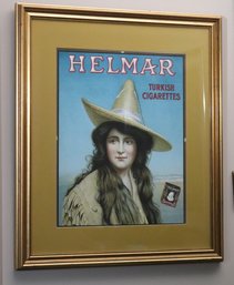 Antique Poster / Print For Helmar Turkish Cigarettes With Beautiful Young Woman In Tall Straw Hat