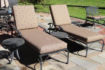 Includes 2 Quality Outdoor Cast Aluminum Patio Lounge Chairs With Cushions And Side Tables