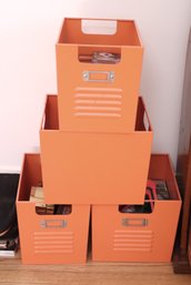 Four Orange Metal Storage Boxes From B P Teen.