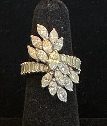 14K WG SPECTACULAR MARQUISE DIAMOND COCKTAIL RING  - SIZE 6.25