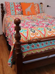 Colonial Style Full Size Cherrywood Headboard And Footboard, With  Bedding.