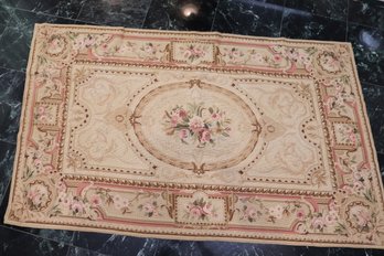 Needlepoint Floor Mat With Aubusson Patten On Tan Background