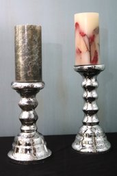 Pair Of Stylish Metallic Antique Finished Candle Pillars With Padded Bottoms
