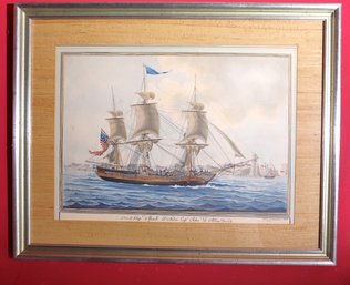 Vintage 1972 Sail Ship Print Of Ship Monk Salem Gap John W. Allen In A Linen Matted Frame