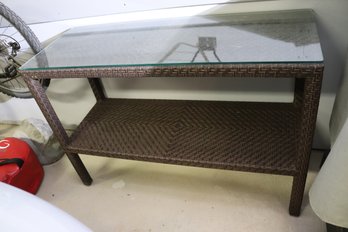 All Weather Wicker Console Table With Glass Protective Top
