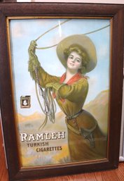 Ramleh Turkish Cigarettes Poster With Cowgirl In Wood Frame