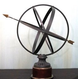 Large Metal Armillary Sphere Globe With Arrow On A Felt Padded Base, Great For Home Decor
