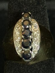 14K YG BEAUTIFUL SAPPHIRE DIAMOND COCKTAIL RING - SIZE 5.25