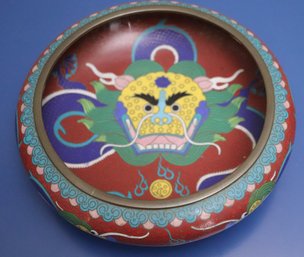 Antique Cloisonne Bowl With Fabulous Dragon, Motif And Stamped With Chinese Characters On Underside