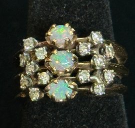 14K YG CLASSY OPAL AND DIAMOND COCKTAIL RING SIZE 6