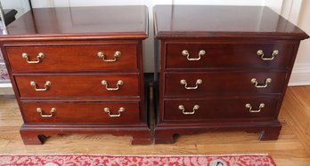 Pair Of Thomasville Mahogany Chippendale Style Nightstands.