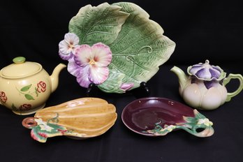 Collectable Floral Teapots And Ceramic Plates.