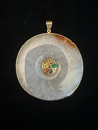 14K UNUSUAL WHITE JADE PENDANT WITH SEMIPRECIOUS STONE ACCENTS