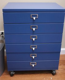 Functional Modern Blue Metal Cabinet On Casters