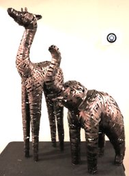Faux Wicker Wrapped Animal Sculptures Elephant & Giraffe