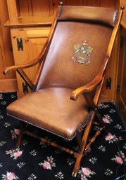 Theodore Alexander Leather Crest Campaign Chair With Nail Head Accented Trim